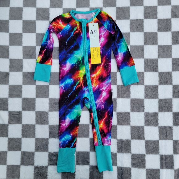 Tiny Threads Bamboo Neon Lightning Convertible Zip Romper Pajamas Size 6-12m NWT - Picture 1 of 3